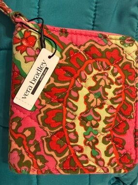 Vera Bradley Pink Red and Green Floral Quilted Wristlet